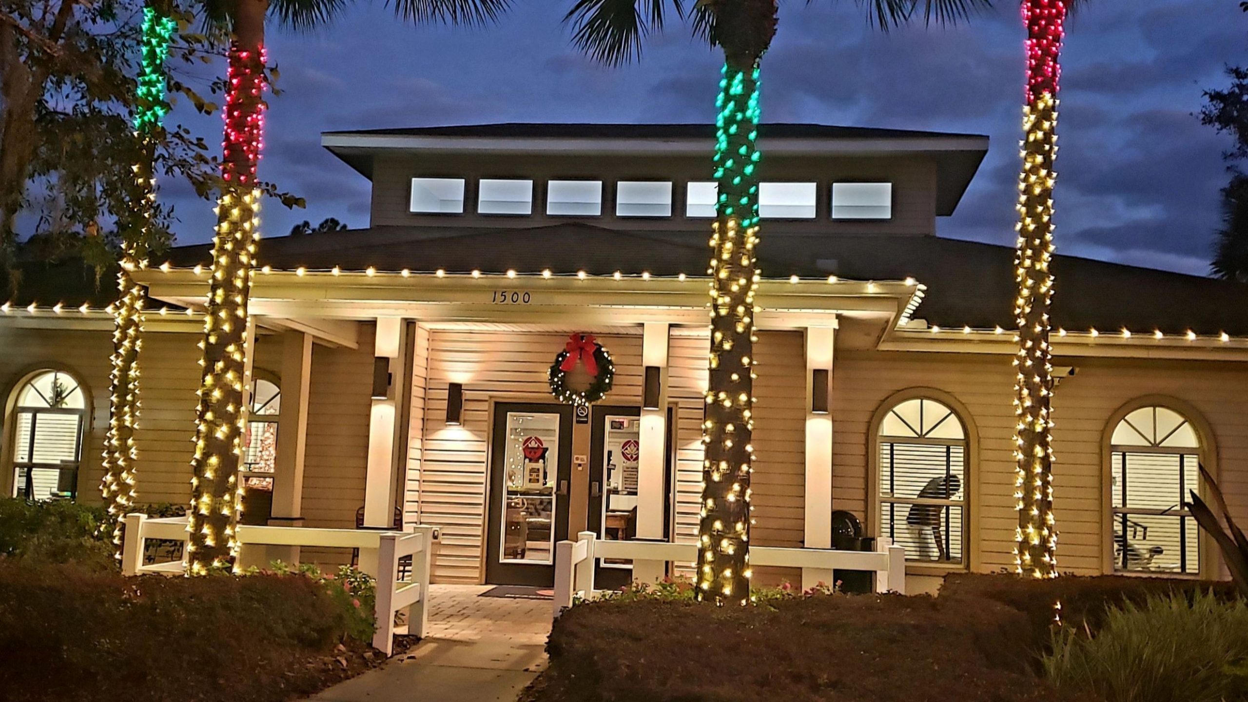 Out Side of Clubhouse with Christmas Lights